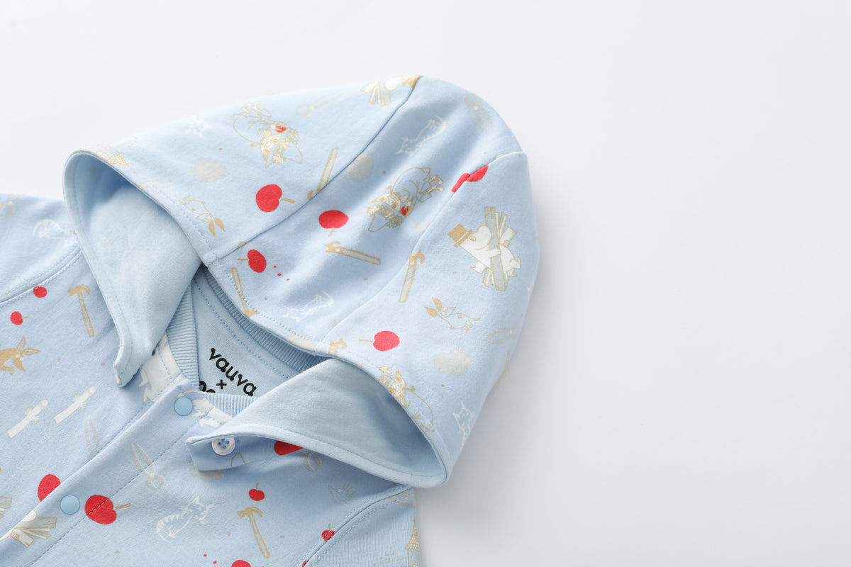 Vauva x Moomin FW23 - Baby Boys Moomin All Over Print Cotton Hood Long Sleeve Romper (Blue) product image 1
