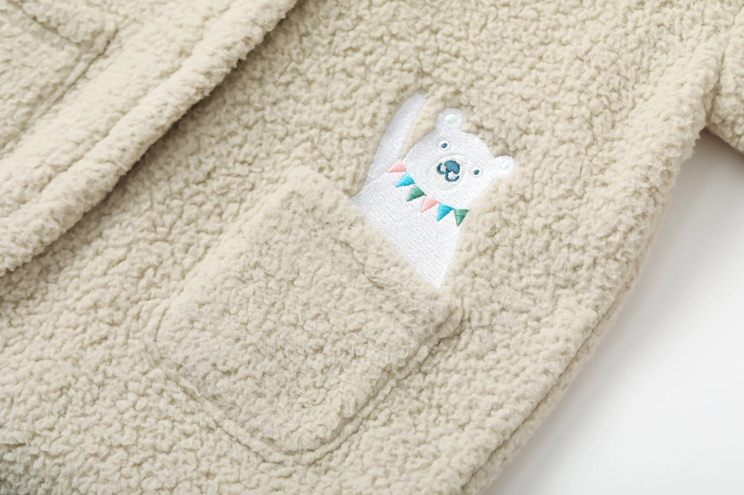Bear-Embroidered Teddy Pramsuit