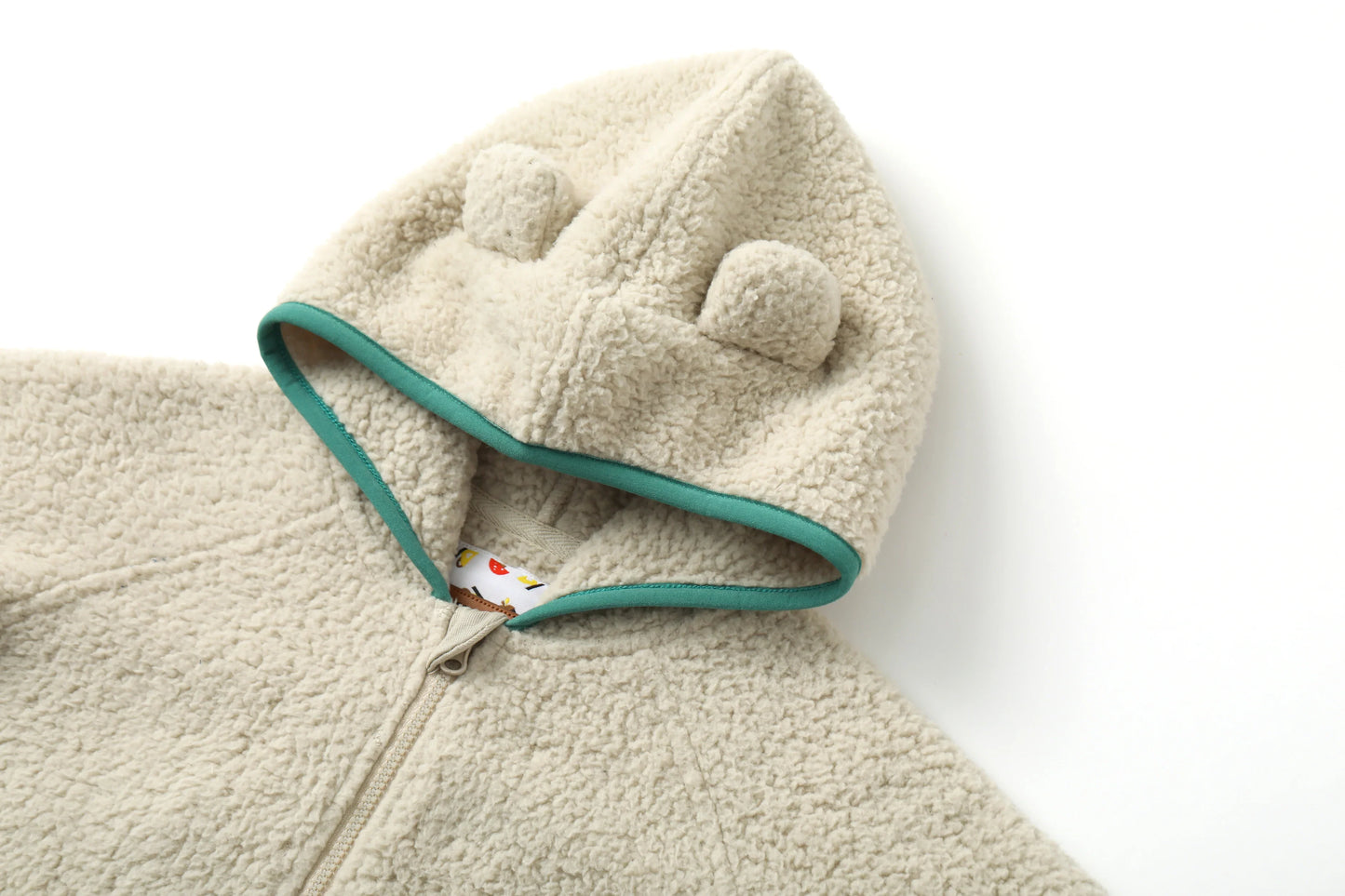 Bear-Embroidered Hooded Teddy Jacket