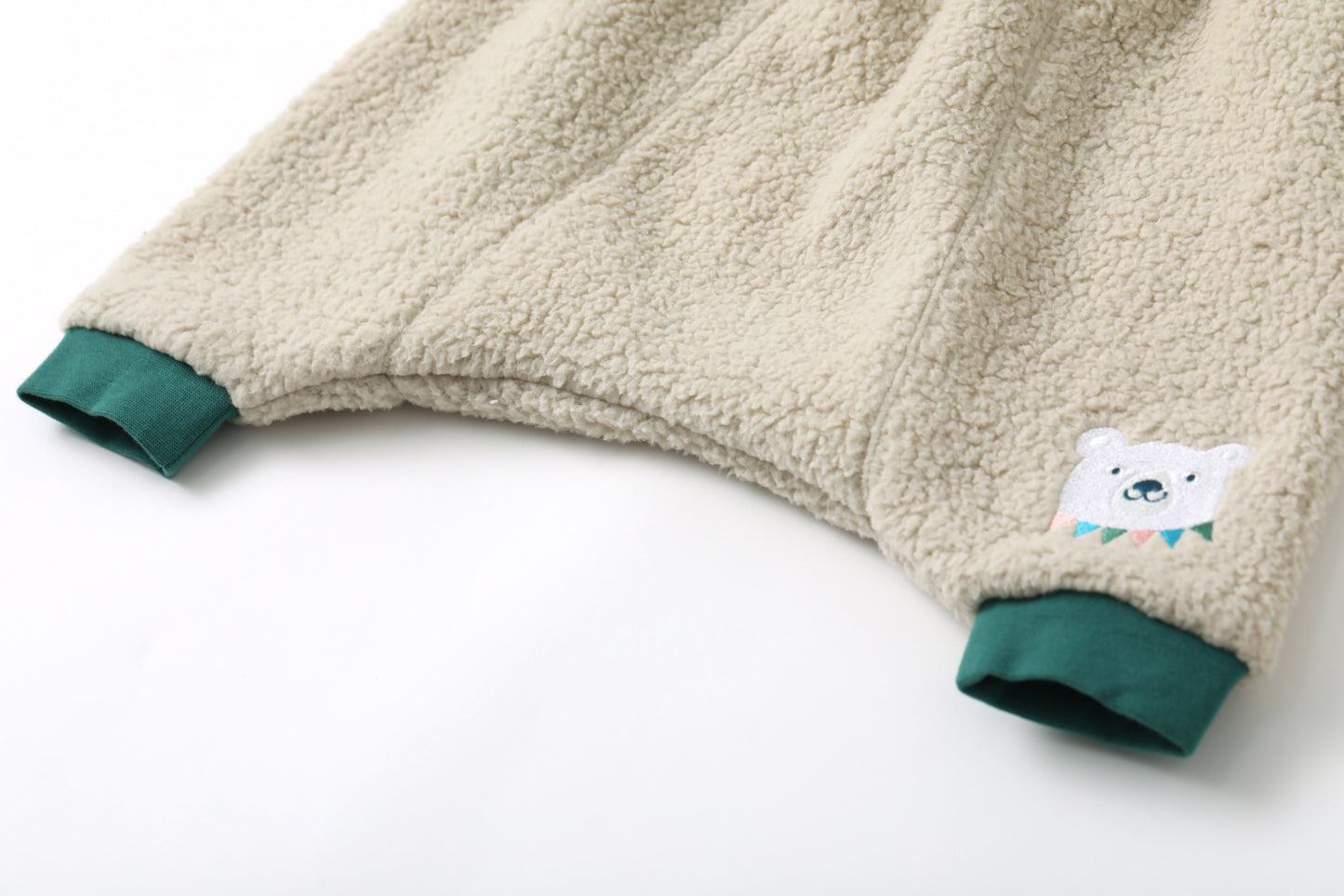 Bear-Embroidered Teddy Suspender Pants