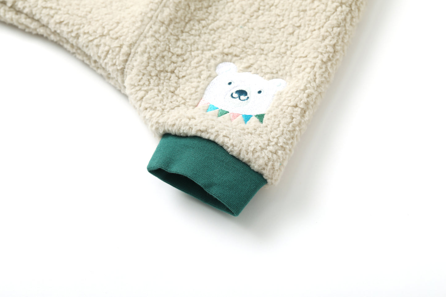 Bear-Embroidered Teddy Suspender Pants