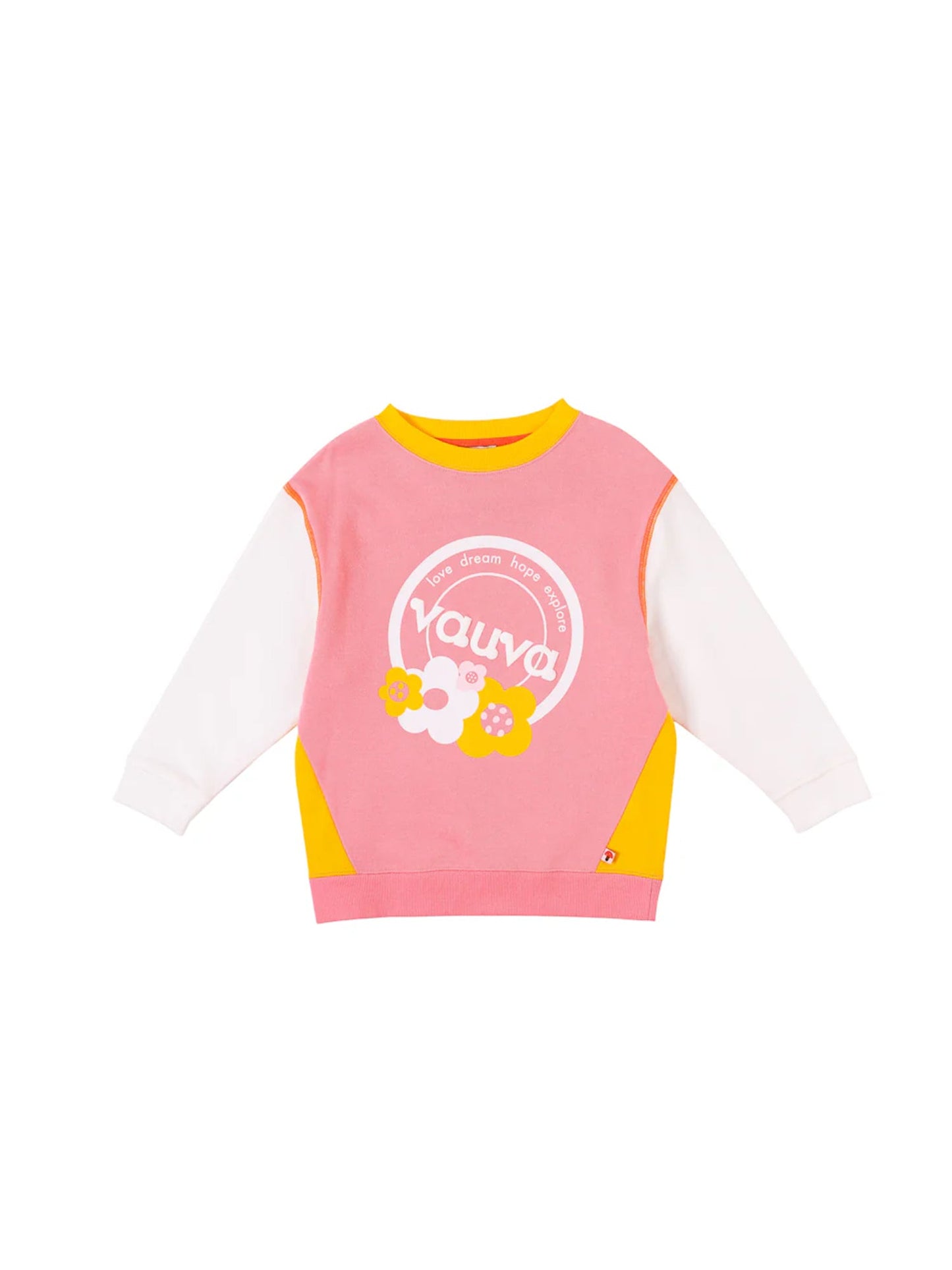 VAUVA Vauva Girls Love Dream Hope Explore with Flower Print Sweatshirt - Pink and White Sweatshirts
