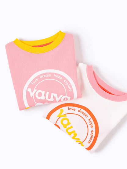 VAUVA Vauva Girls Love Dream Hope Explore with Flower Print Sweatshirt - Pink and White Sweatshirts