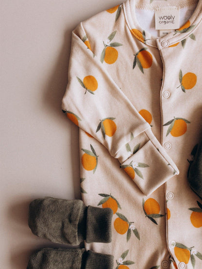 Lemon Print Button‑Front Sleepsuit (GOTS)