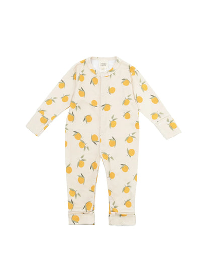 Lemon Print Button‑Front Sleepsuit (GOTS)