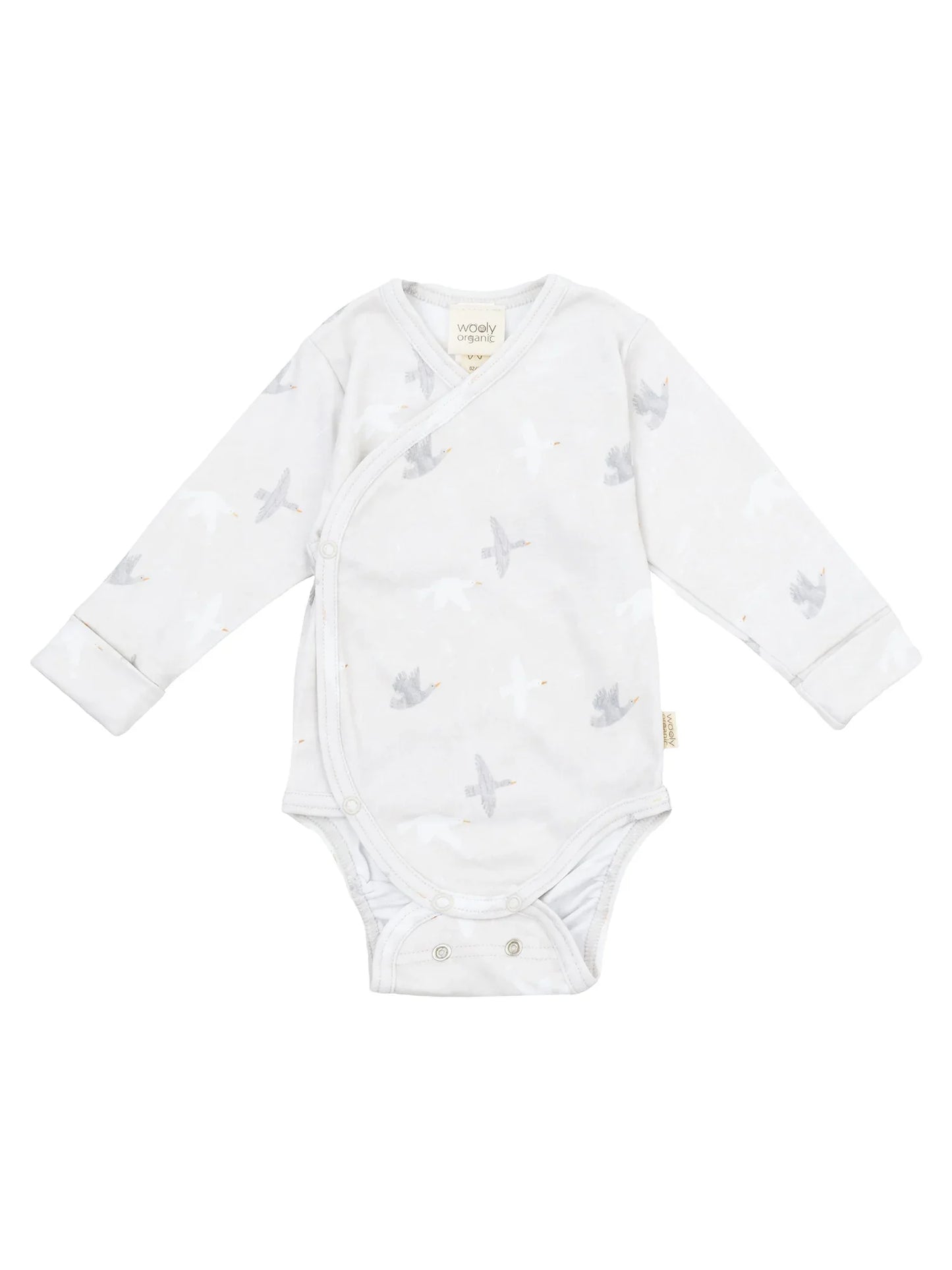 Bird Print Long Sleeve Wrap Bodysuit (GOTS)