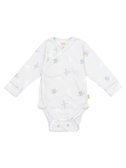 Bird Print Long Sleeve Wrap Bodysuit (GOTS)