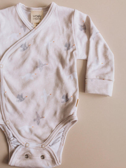 Bird Print Long Sleeve Wrap Bodysuit (GOTS)