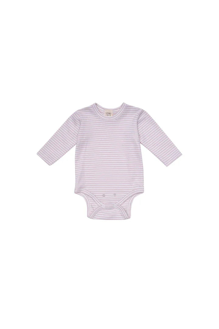 Wooly Organic Wooly Organic - Long sleeve bodysuit (Purple White Stripes) Bodysuit
