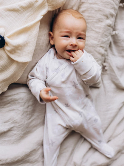 Bird Print Wrap Sleepsuit with Feet (GOTS)