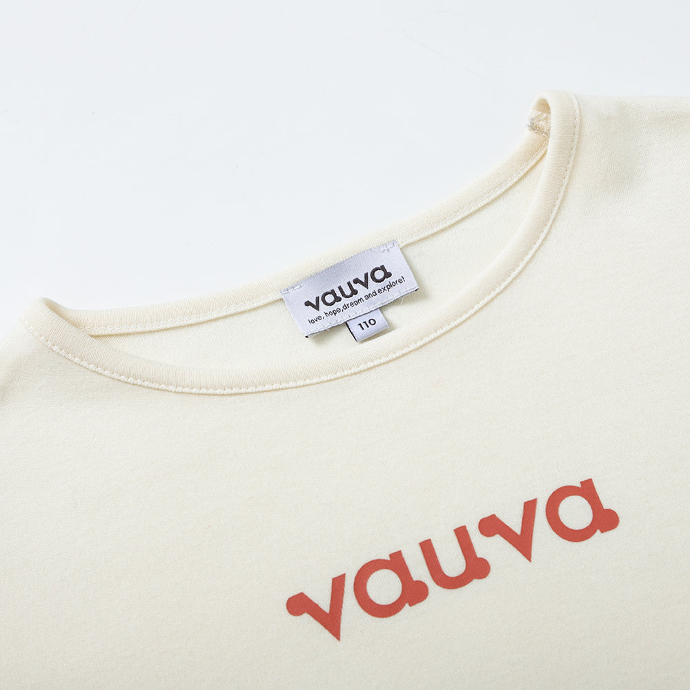 Vauva FW23 - Kids Cotton Long Sleeve Crewneck T-Shirt (Off White) product image front zoom in