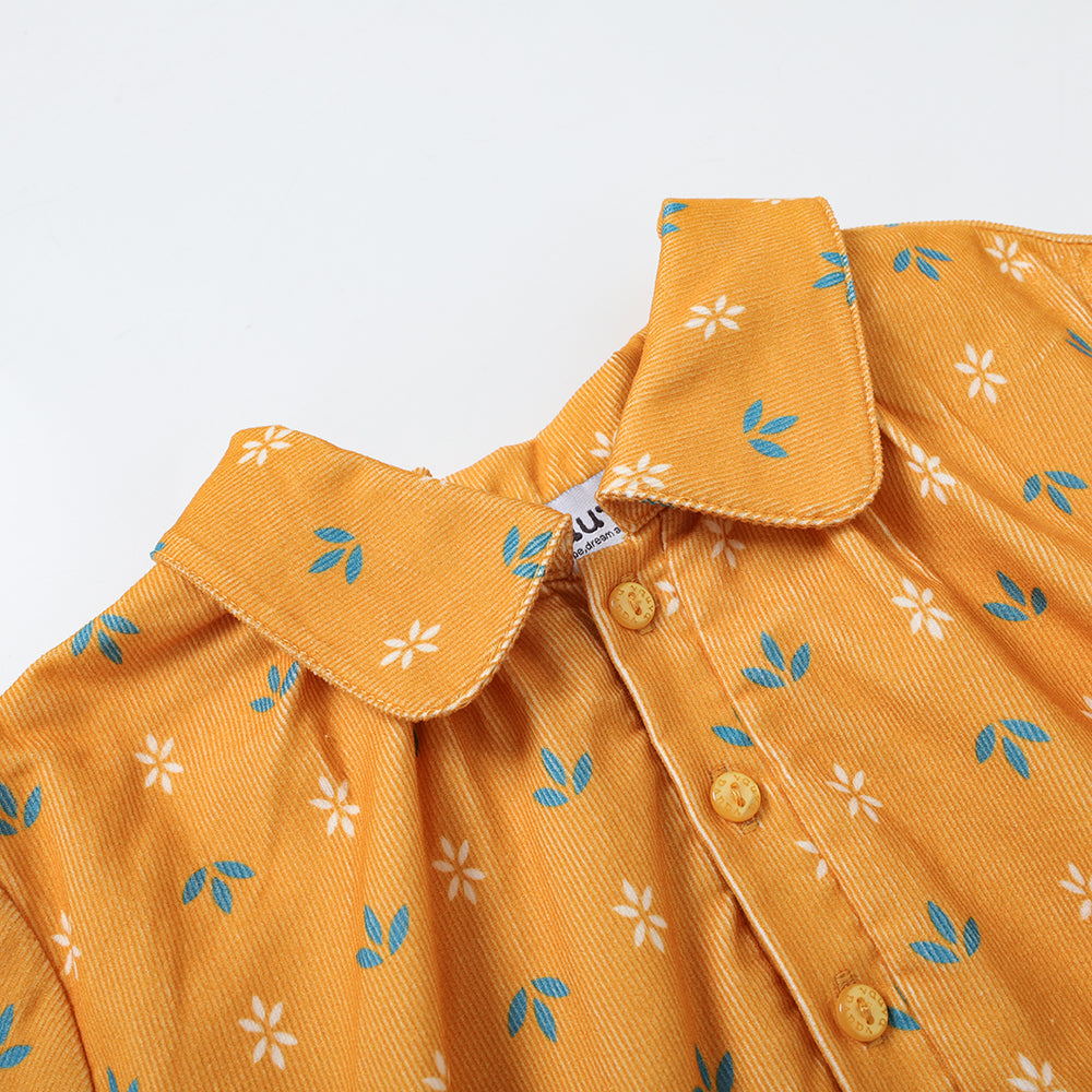 Vauva FW23 - Girls Printed Puff Sleeve Dress (Yellow) - My Little Korner