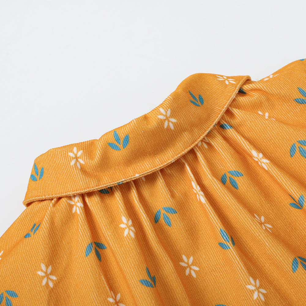 Vauva FW23 - Girls Printed Puff Sleeve Dress (Yellow) - My Little Korner