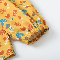 Vauva FW23 - Girls Fungus Collar Printed Shirt (Mud Yellow)-product image close up