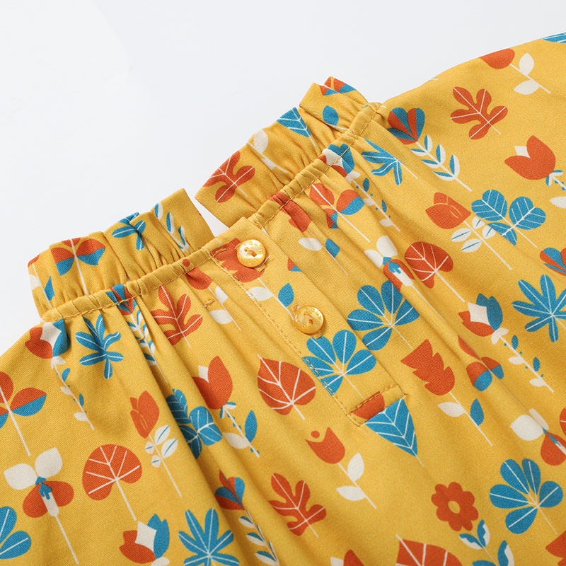 Vauva FW23 - Girls Fungus Collar Printed Shirt (Mud Yellow)-product image close up
