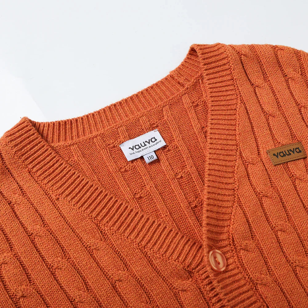 VAUVA Vauva FW23 - Boy's Braided Long Sleeve Knit Jacket (Orange) Coat & Jacket