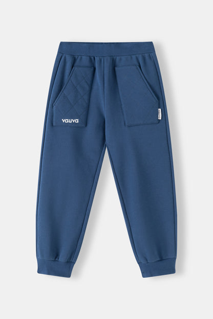 Kids Quilted Pocket Logo Embroidered Fleece Sweatpants