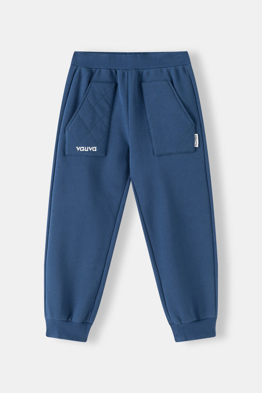 Kids Quilted Pocket Logo Embroidered Fleece Sweatpants