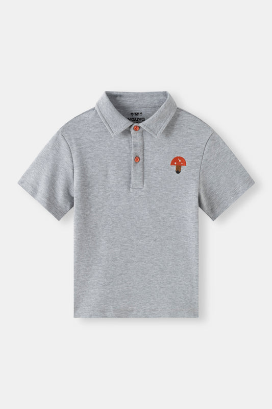 Kids Embroidered Mushroom Short Sleeve Polo Shirt