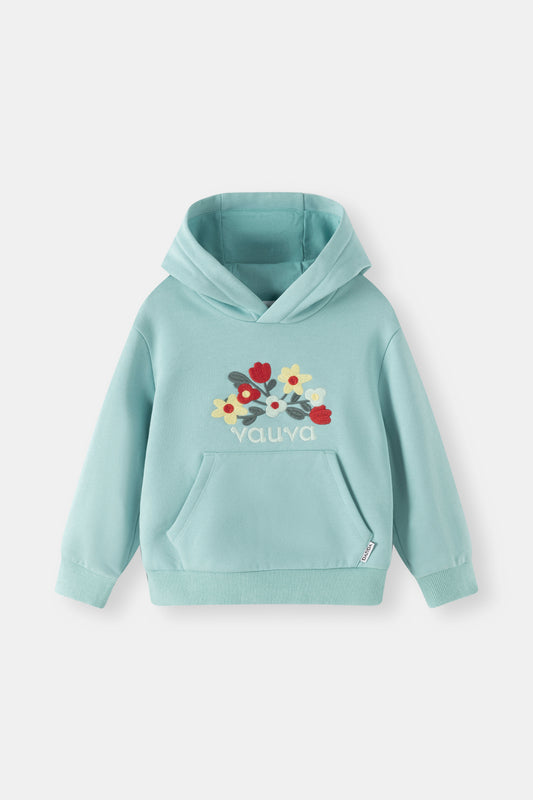 Kids Floral Embroidered Fleece Pullover Hoodie