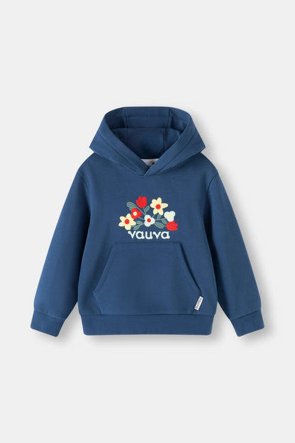 Kids Floral Embroidered Fleece Pullover Hoodie