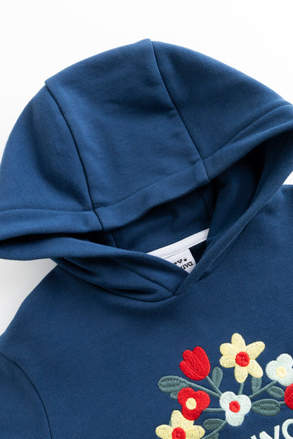 Kids Floral Embroidered Fleece Pullover Hoodie