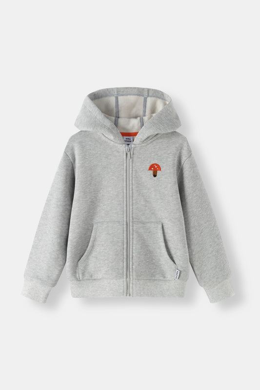 Kids Embroidered Mushroom Zip-Up Fleece Hooded Jacket
