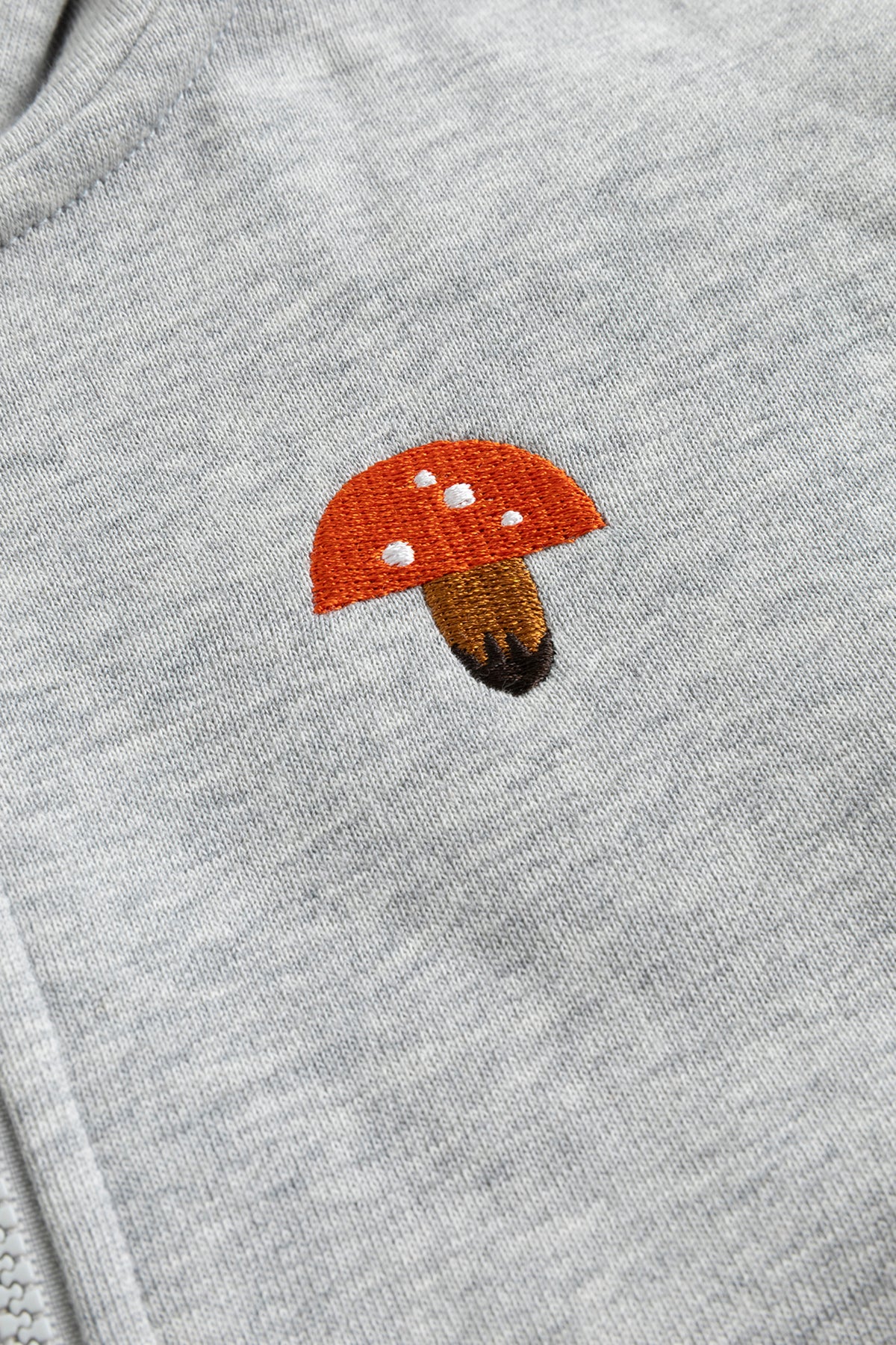 Kids Embroidered Mushroom Zip-Up Fleece Hooded Jacket