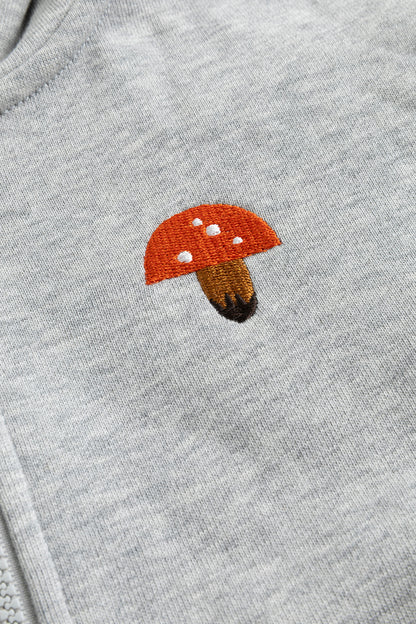 Kids Embroidered Mushroom Zip-Up Fleece Hooded Jacket