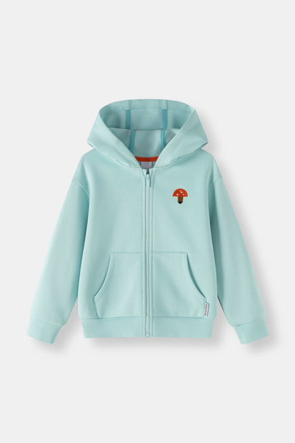 Kids Embroidered Mushroom Zip-Up Fleece Hooded Jacket