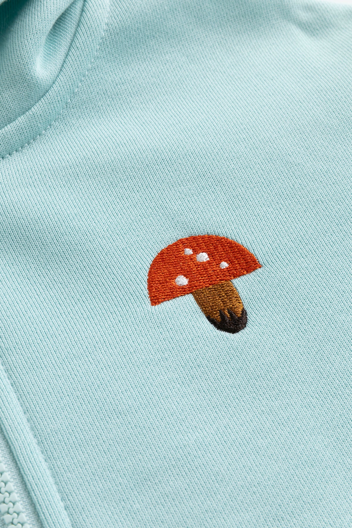 Kids Embroidered Mushroom Zip-Up Fleece Hooded Jacket