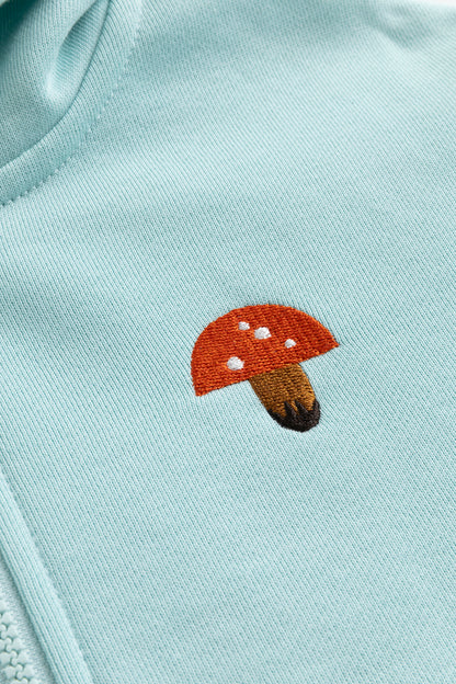 Kids Embroidered Mushroom Zip-Up Fleece Hooded Jacket