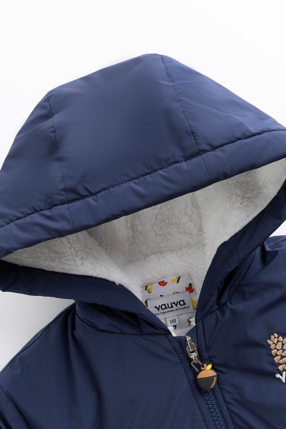 Kids Embroidered Pinecone Sherpa-Lined Hooded Jacket