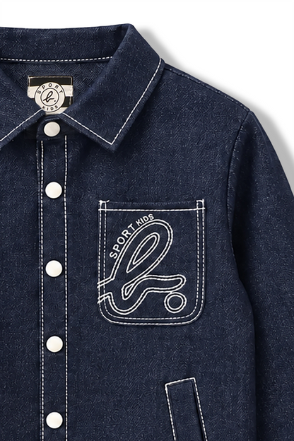 Boys Contrast Stitching Logo Chest Pocket Denim Shirt Jacket