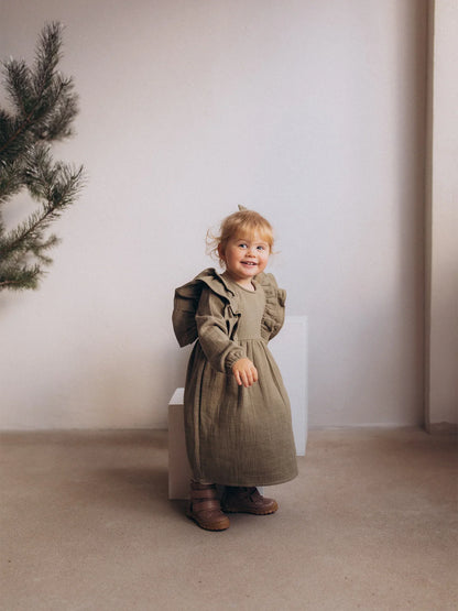 Muslin Longsleeve Dress With Ruffles (GOTS)