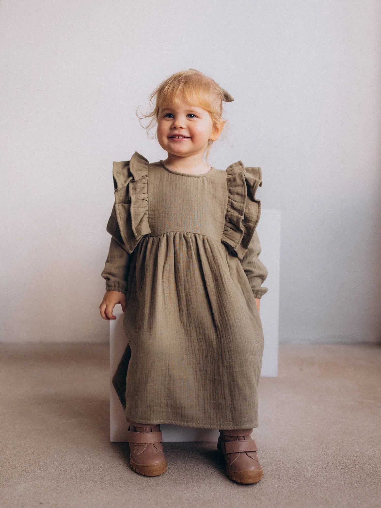 Muslin Longsleeve Dress With Ruffles (GOTS) – My Little Korner