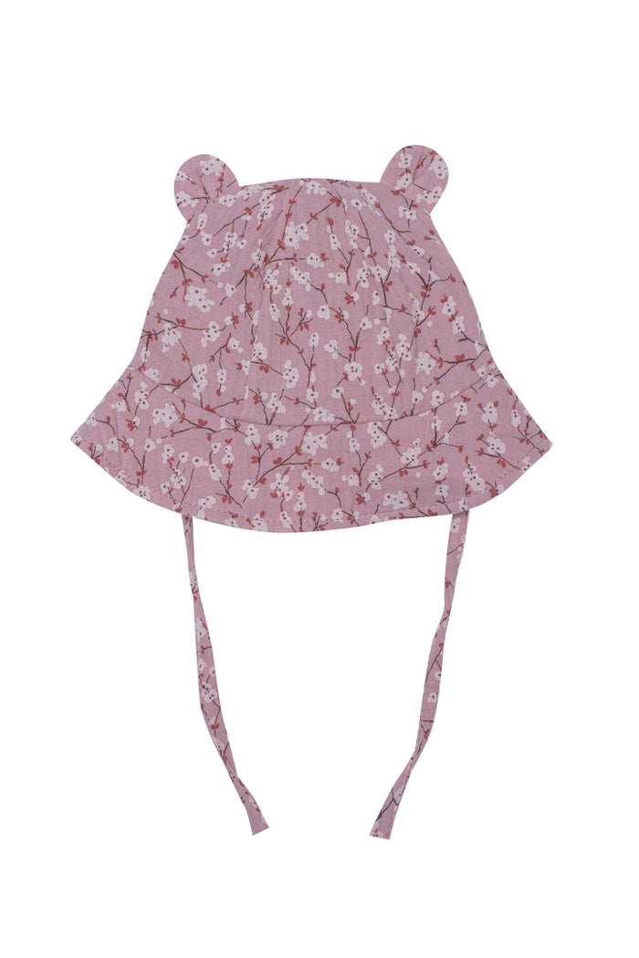 Wooly Organic SS23 - 嬰兒泰迪熊耳朵平紋細布遮陽帽（粉色碎花）
