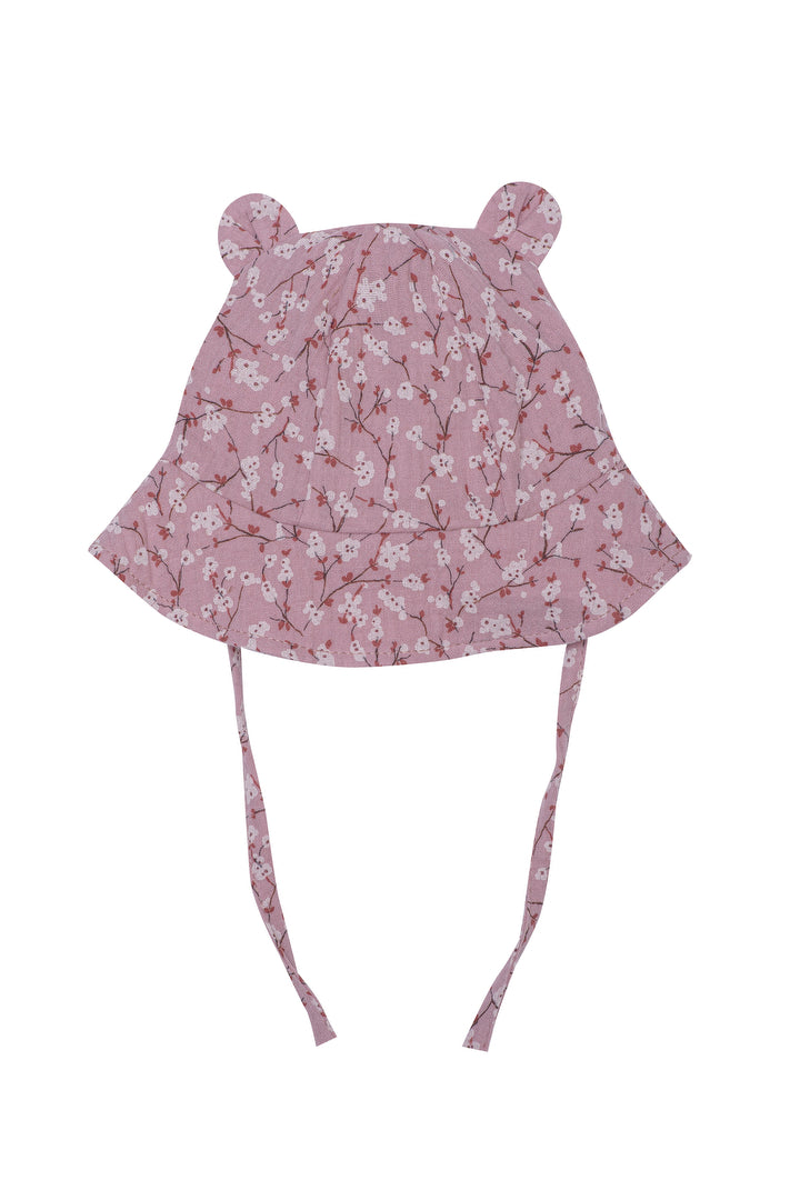 Wooly Organic Wooly Organic SS23 - Muslin Sun Hat With Teddy Ears For Babies (Pink Sand Flowers) Hat