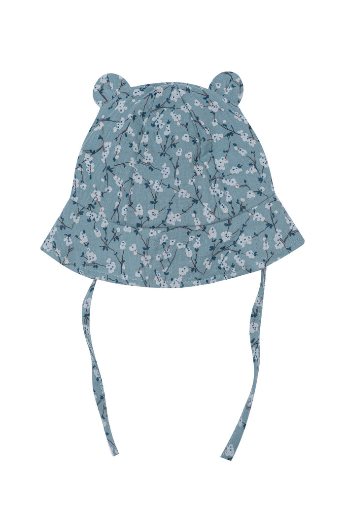 Wooly Organic SS23 - 嬰兒泰迪熊平紋細布遮陽帽（藍色碎花）