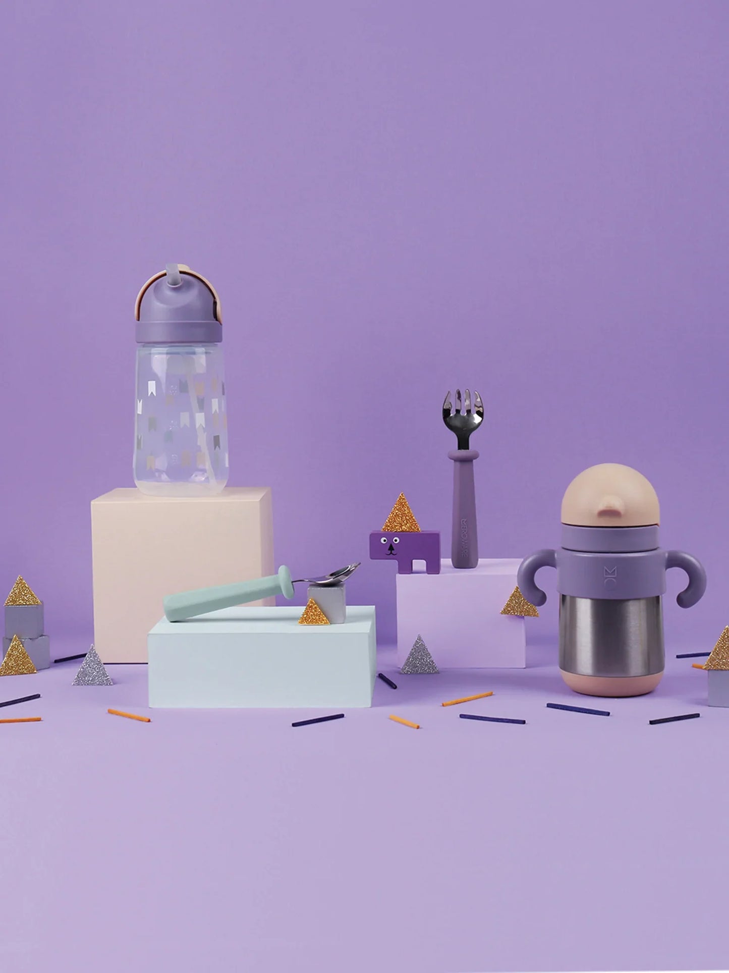 Matt Kid Straw Bottle- Purple & Milk Tea + Crown