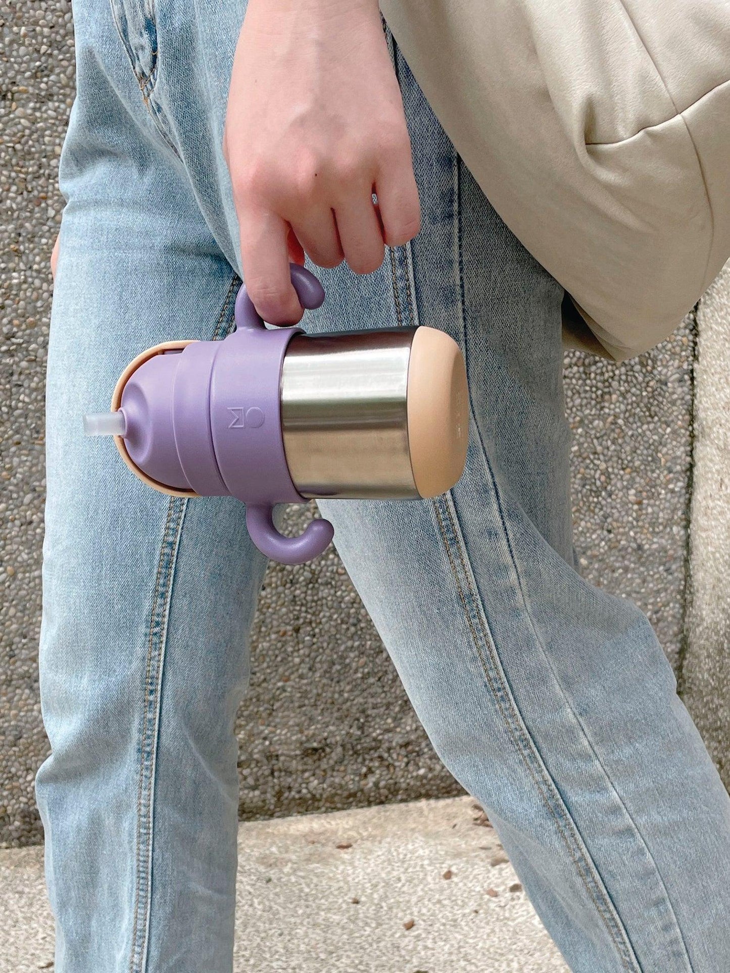 Matt Thermal Straw Bottle - Purple + Milk Tea