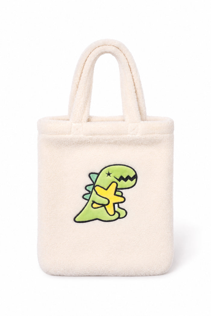 Kids Plush Sherpa Fleece Dino Tote Bag