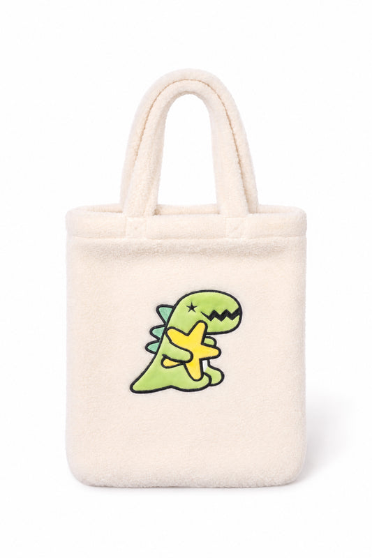 Kids Plush Sherpa Fleece Dino Tote Bag