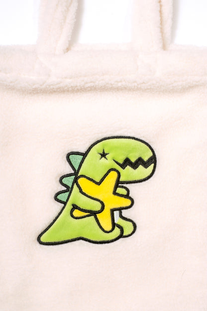 Kids Plush Sherpa Fleece Dino Tote Bag