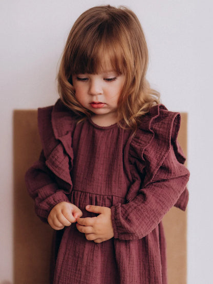 Muslin Longsleeve Dress With Ruffles (GOTS)
