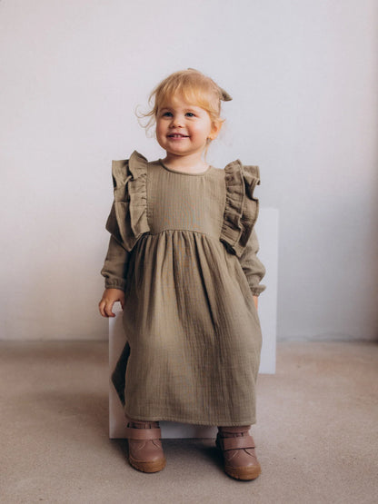 Muslin Longsleeve Dress With Ruffles (GOTS)