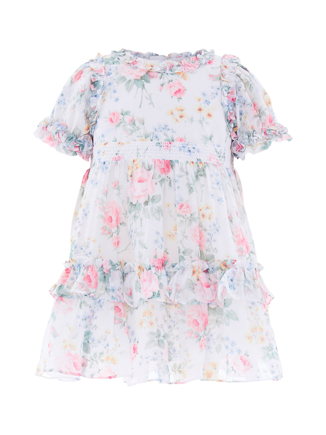 Pompadour Garden Chiffon Smocked Baby Dress