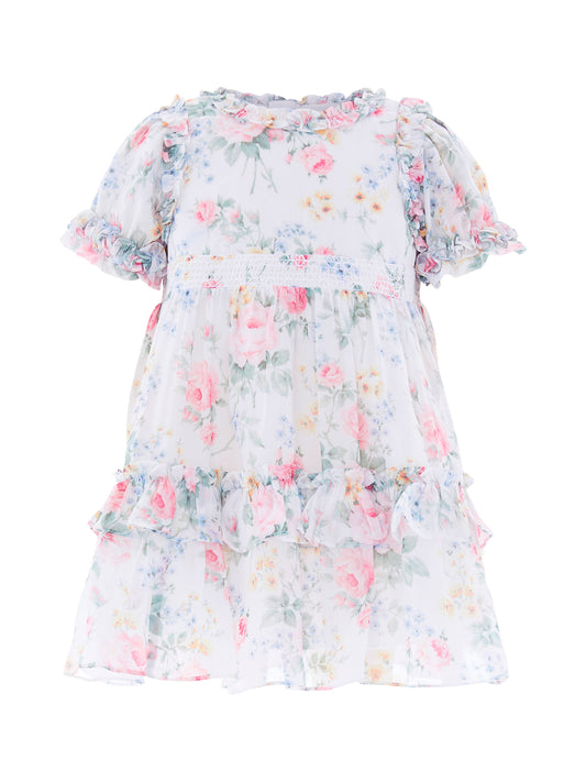 Pompadour Garden Chiffon Smocked Baby Dress