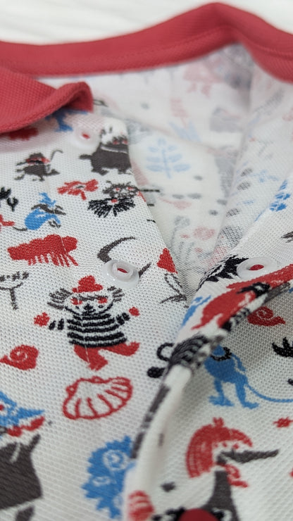 Vauva x Moomin Vauva x Moomin- Baby Boy Moomin All Over Print Polo Romper - Red Romper