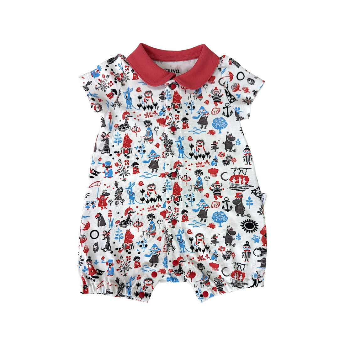 Vauva x Moomin Vauva x Moomin- Baby Boy Moomin All Over Print Polo Romper - Red Romper